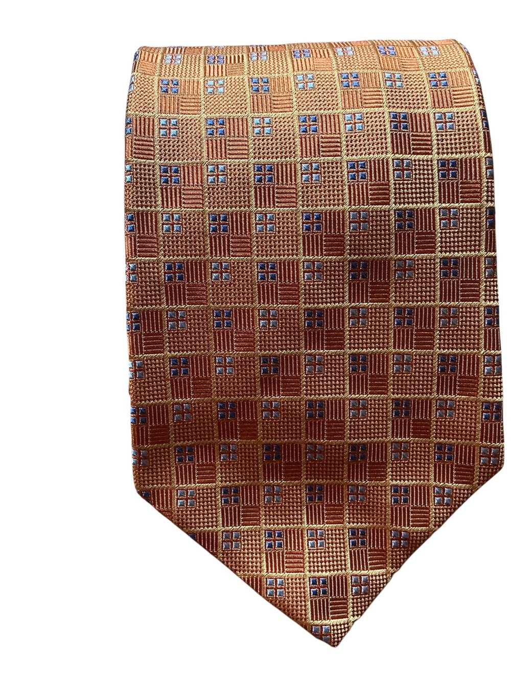 Brooks brothers men’s 100% silk tie orange blue plaid Made in Italy